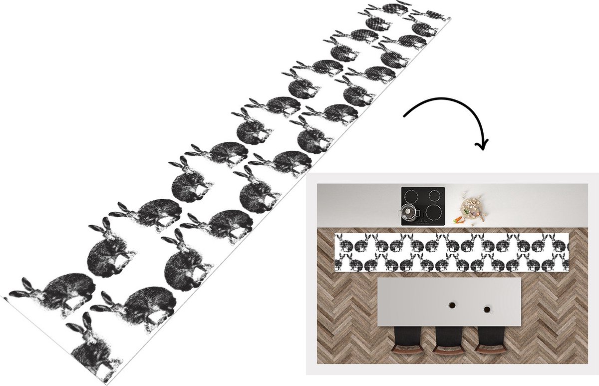 KitchenYeah Keukenloper - Loper keuken - Vintage - Design - Konijn - Dieren - 300x50 cm - Keukenloper vinyl Multicolor