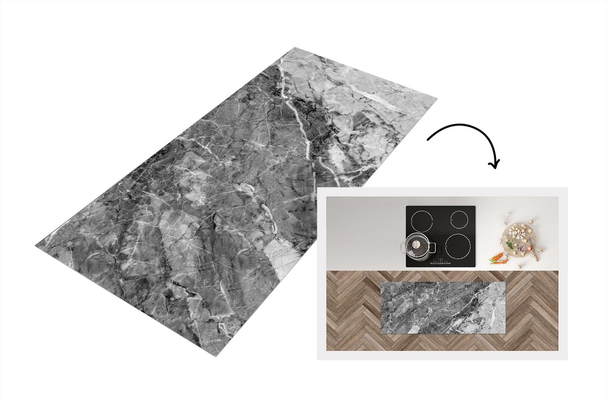KitchenYeah Keukenloper - Loper keuken - Kristallen - Zwart - Grijs - Graniet - Keukenloper vinyl Multicolor