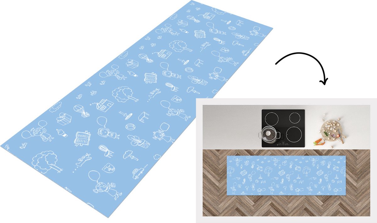 KitchenYeah Keukenloper - Loper keuken - Patronen - Geboorte - Blauw - Keukenloper vinyl, foto 2