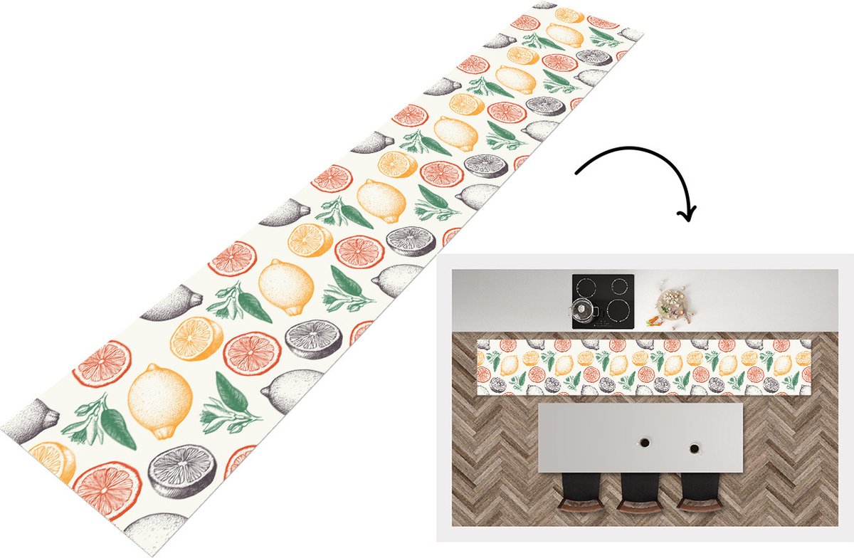 KitchenYeah Keukenloper - Loper keuken - Fruit - Vintage - Keuken - Patronen - 300x50 cm - Keukenloper vinyl Multicolor