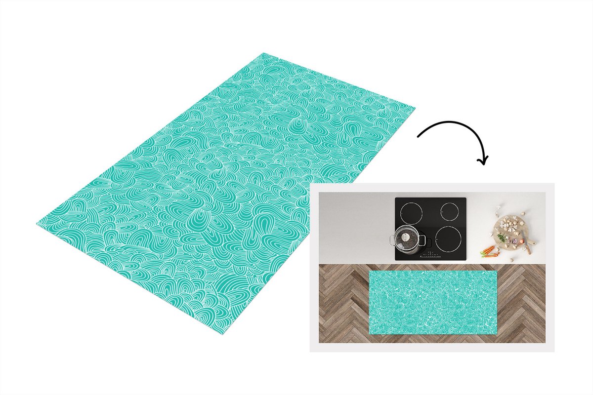 KitchenYeah Keukenloper - Loper keuken - Patronen - Water - Zee - 120x60 cm - Keukenloper vinyl Multicolor