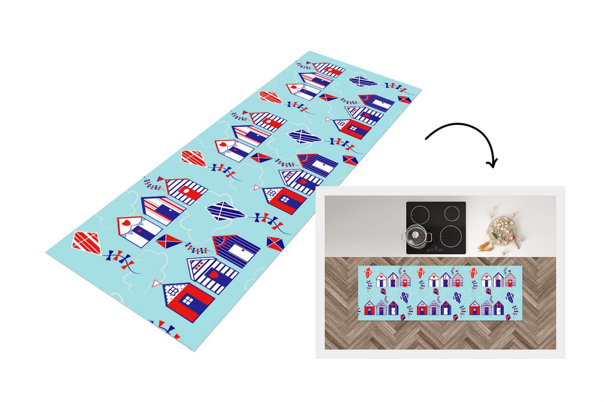 KitchenYeah Keukenloper - Loper keuken - Strand - Vlieger - Patronen - 150x50 cm - Keukenloper vinyl Multicolor