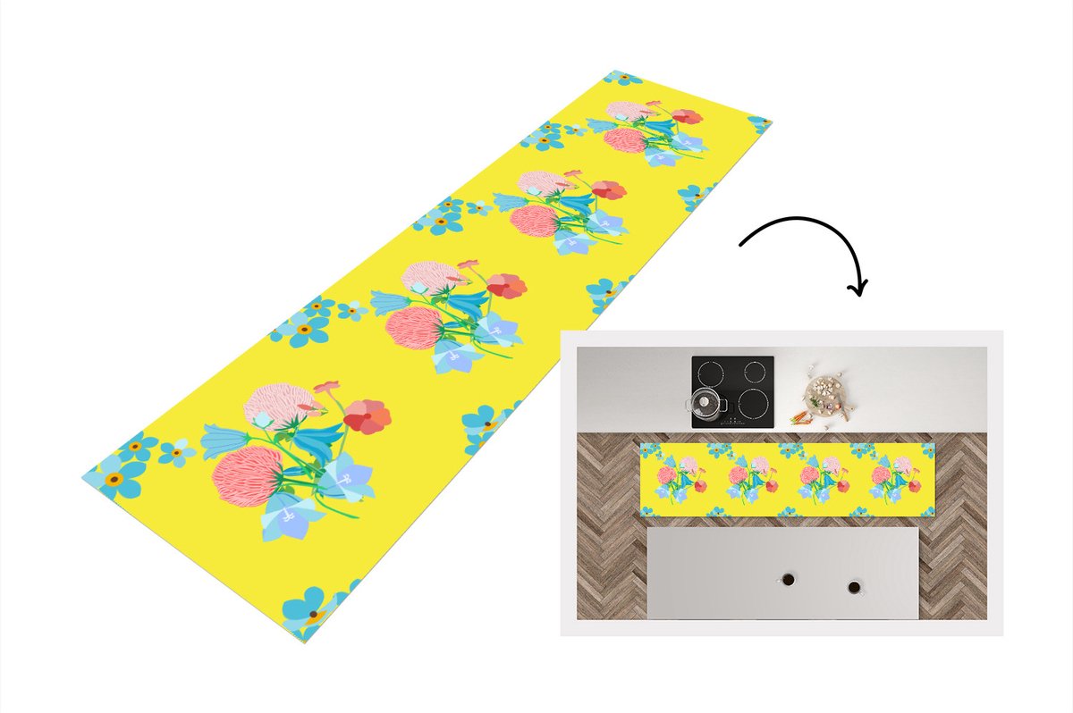KitchenYeah Keukenloper - Loper keuken - Bloemen - Boeket - Lente - Patronen - 200x50 cm - Keukenloper vinyl Multicolor