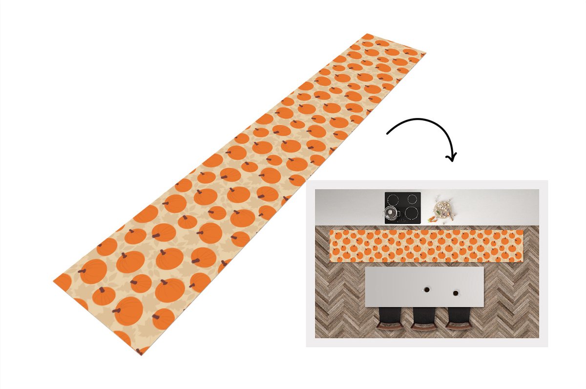 KitchenYeah Keukenloper - Loper keuken - Herfst - Pompoen - Bladeren - Design - 300x50 cm - Keukenloper vinyl Multicolor