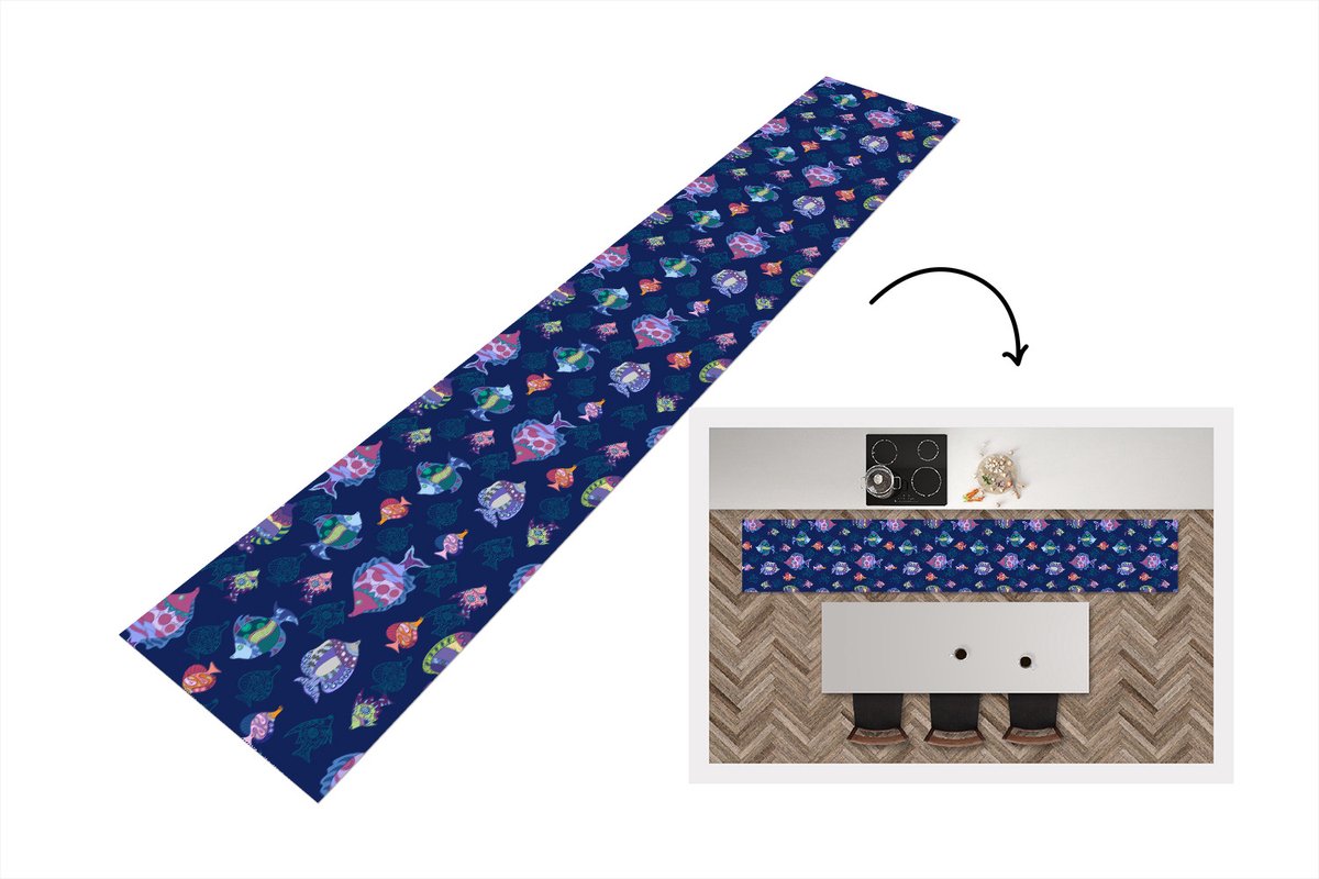 Keukenloper - Loper keuken - Vissen - Patronen - Aquarium - Regenboog - Kind - 300x50 cm - Keukenloper vinyl