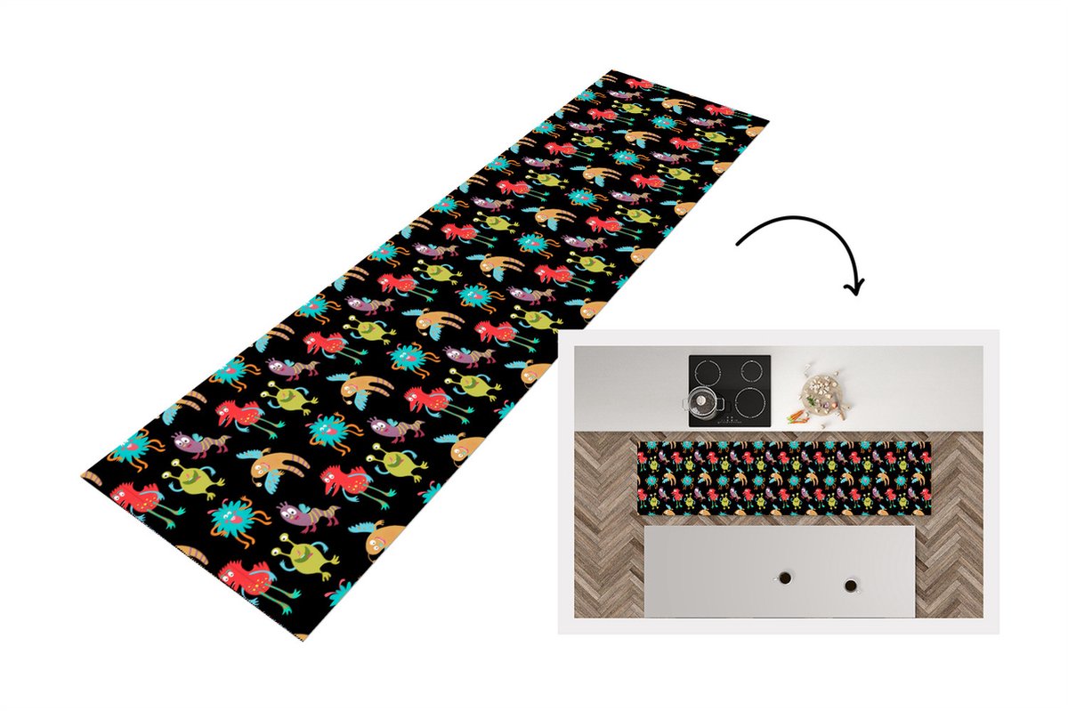 KitchenYeah Keukenloper - Loper keuken - Design - Monster - Kinderen - Kleur - Keukenloper vinyl multicolor, foto 2