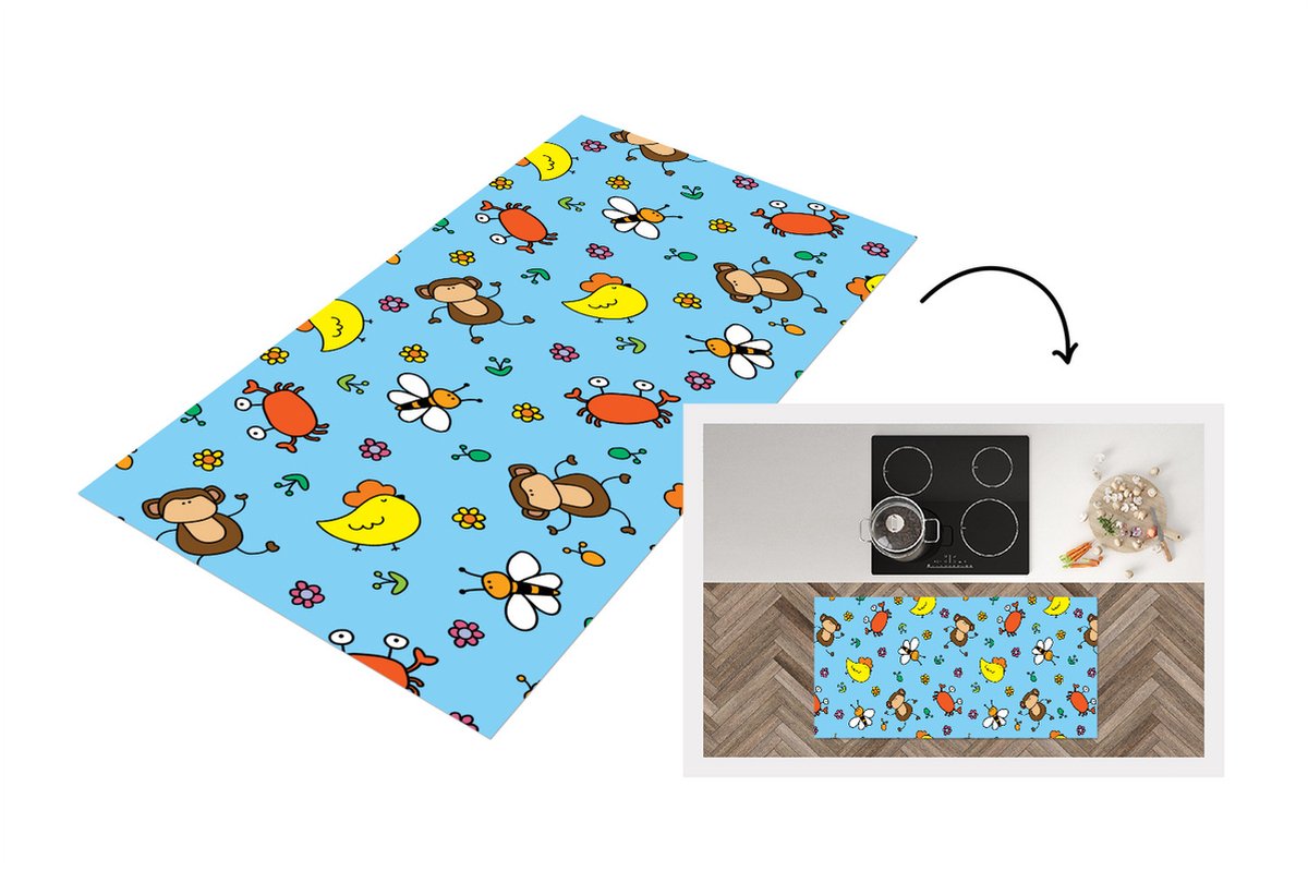 KitchenYeah Keukenloper - Loper keuken - Dieren - Bijen - Patronen - 120x60 cm - Keukenloper vinyl Multicolor