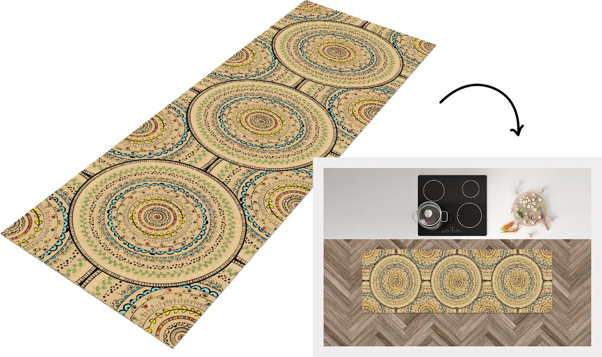 KitchenYeah Keukenloper - Loper keuken - Cirkels - Patronen - Zuid-Amerika - 180x60 cm - Keukenloper vinyl Multicolor