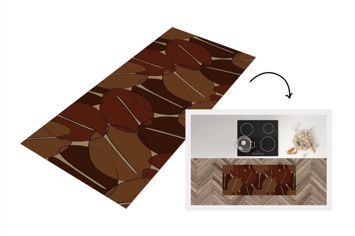 KitchenYeah Keukenloper - Loper keuken - Koffiebonen - Patronen - Coffee - 120x50 cm - Keukenloper vinyl Multicolor