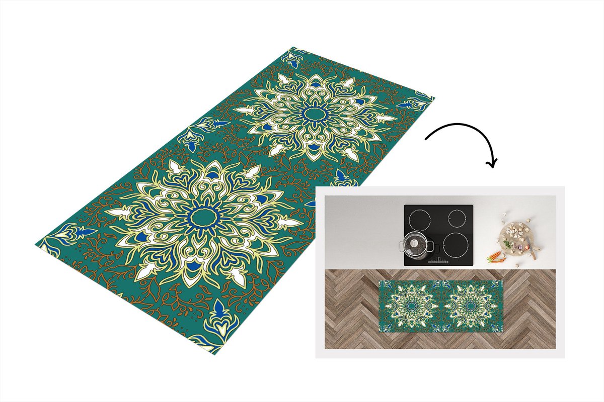 KitchenYeah Keukenloper - Loper keuken - Mandala - Patronen - Zen - 120x50 cm - Keukenloper vinyl Multicolor