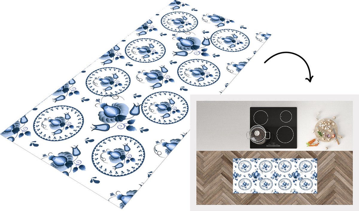 KitchenYeah Keukenloper - Loper keuken - Patroon - Folklore - Tulp - Keukenloper vinyl Multicolor