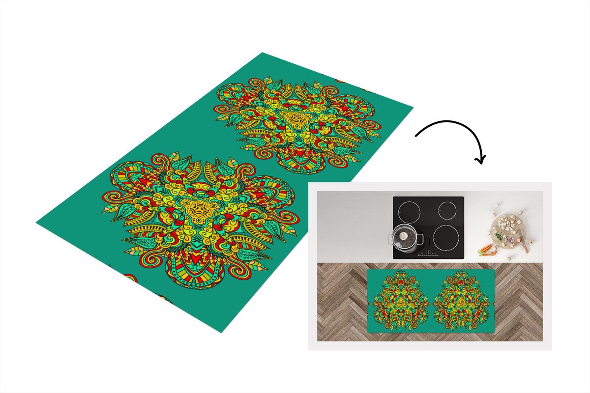 KitchenYeah Keukenloper - Loper keuken - Patronen - Krullen - Folklore - Keukenloper vinyl multicolor, foto 6