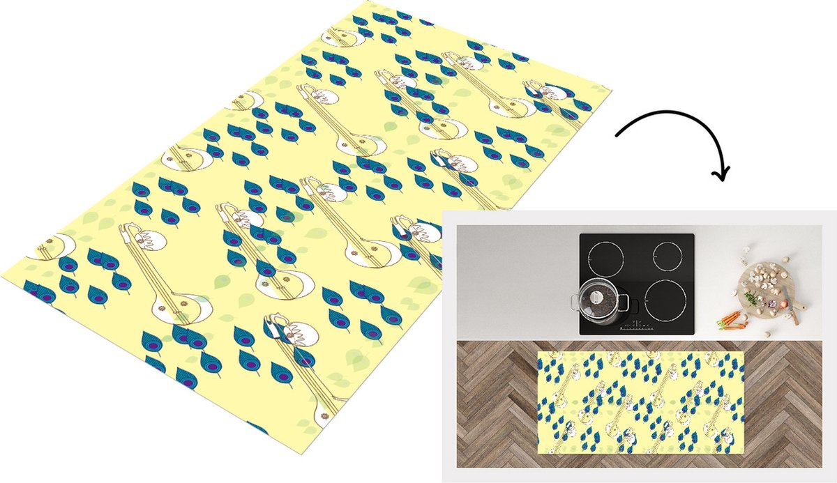 KitchenYeah Keukenloper - Loper keuken - Instrumenten - India - Patroon - Bladeren - 120x60 cm - Keukenloper vinyl Multicolor