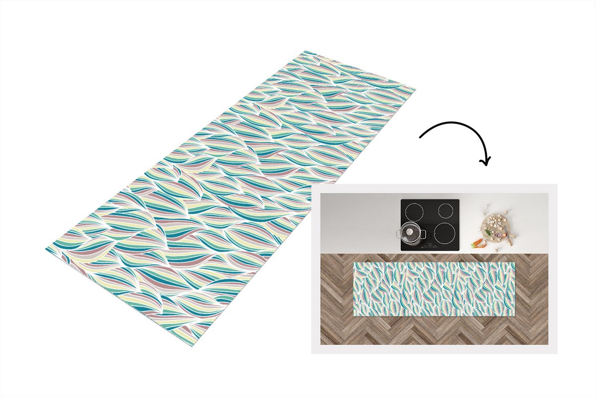 KitchenYeah Keukenloper - Loper keuken - Patronen - Strand - Zee - Abstract - 180x60 cm - Keukenloper vinyl Multicolor