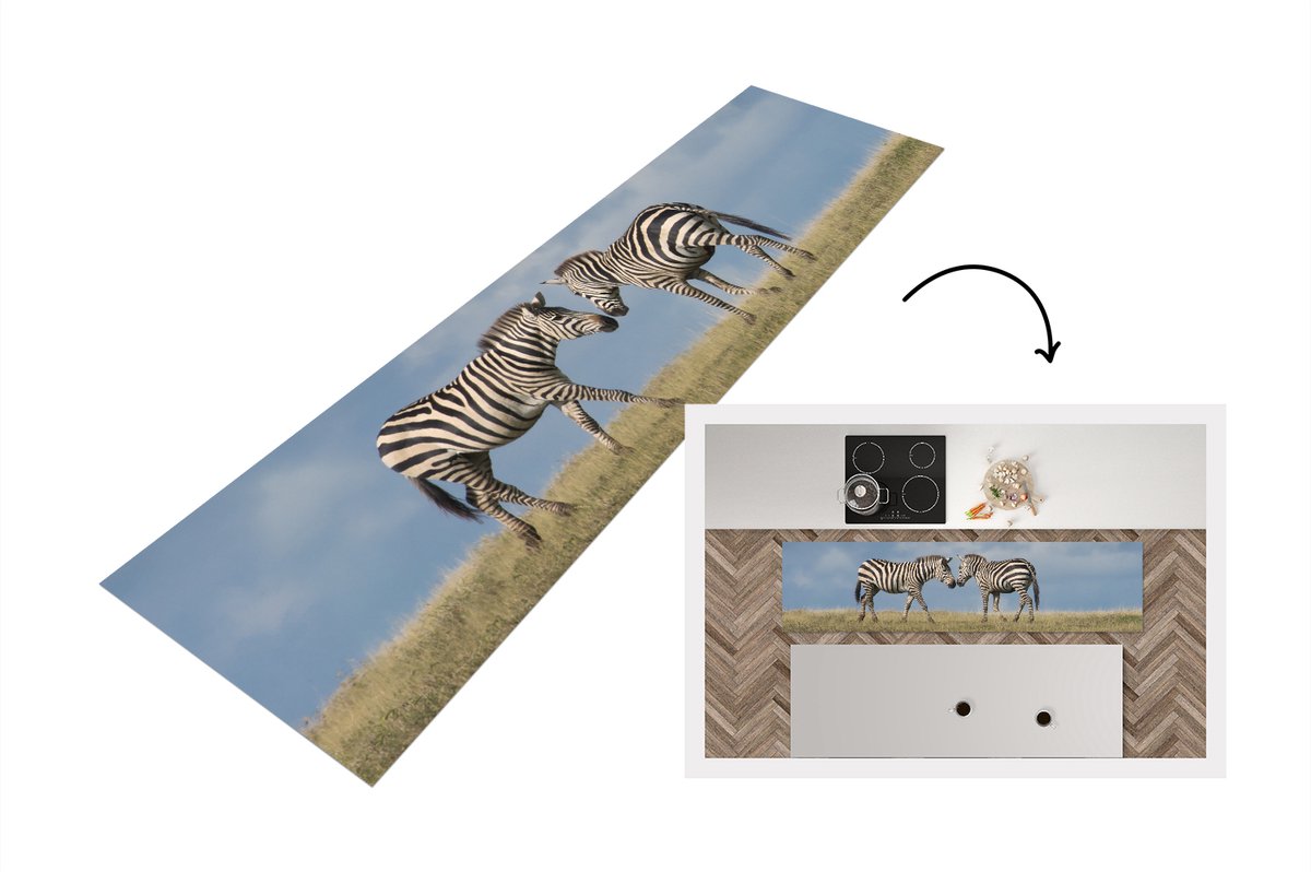 KitchenYeah Keukenloper - Loper keuken - Verliefde zebra's - Keukenloper vinyl multicolor, foto 2