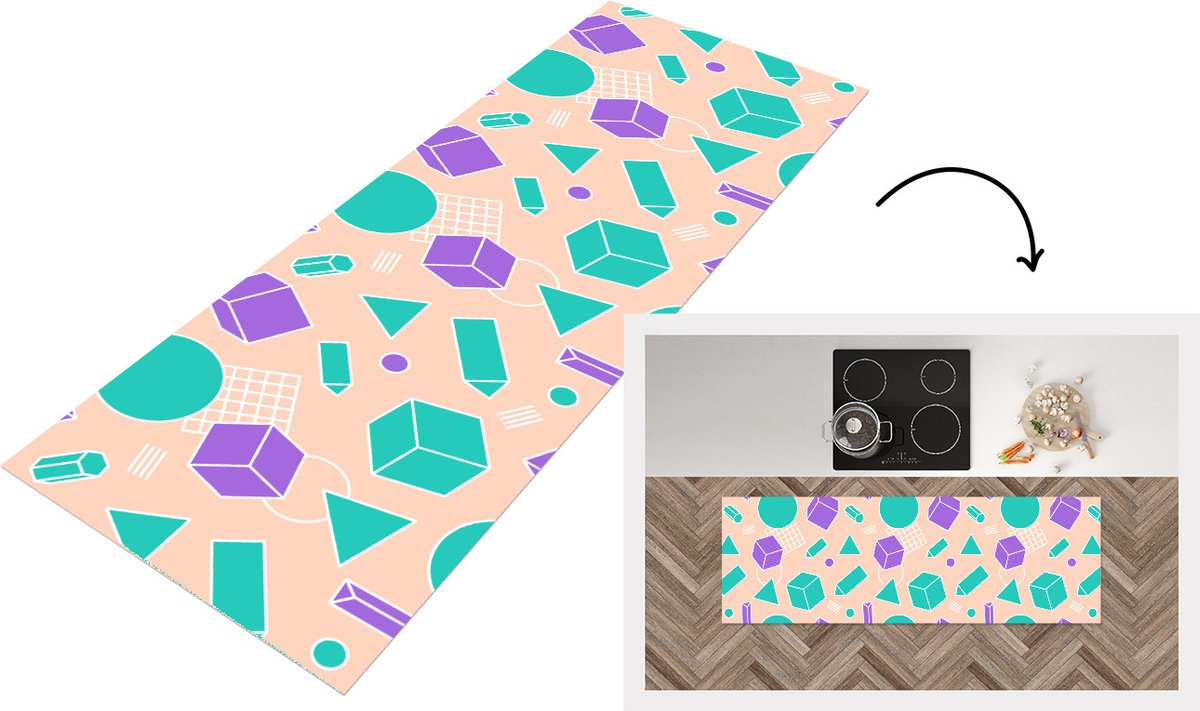 KitchenYeah Keukenloper - Loper keuken - Vintage - Patronen - Blokken - Keukenloper vinyl multicolor, foto 5