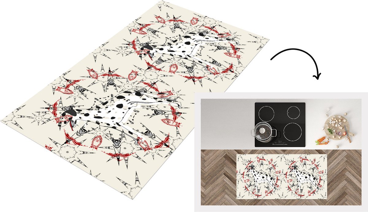 KitchenYeah Keukenloper - Loper keuken - Abstract - Hond - Patronen - Dalmatiër - 120x60 cm - Keukenloper vinyl Multicolor