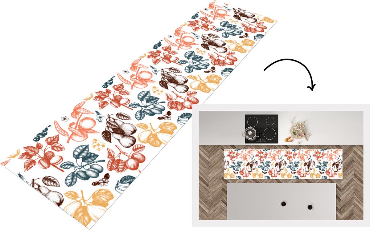 KitchenYeah Keukenloper - Loper keuken - Fruit - Vintage - Boom - Design - 240x60 cm - Keukenloper vinyl Multicolor
