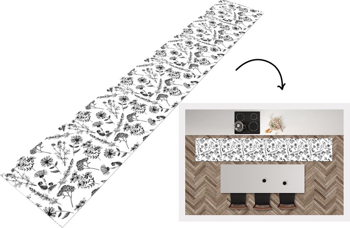 KitchenYeah Keukenloper - Loper keuken - Bloemen - Kruiden - Vintage - Patronen - 300x50 cm - Keukenloper vinyl Multicolor