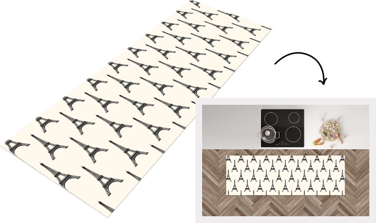 KitchenYeah Keukenloper - Loper keuken - Eiffeltoren - Parijs - Patronen - 150x50 cm - Keukenloper vinyl Multicolor