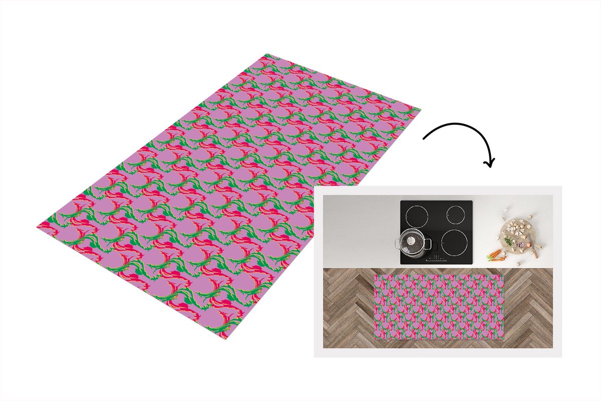 KitchenYeah Keukenloper - Loper keuken - Hert - Patroon - Paars - 120x60 cm - Keukenloper vinyl Multicolor