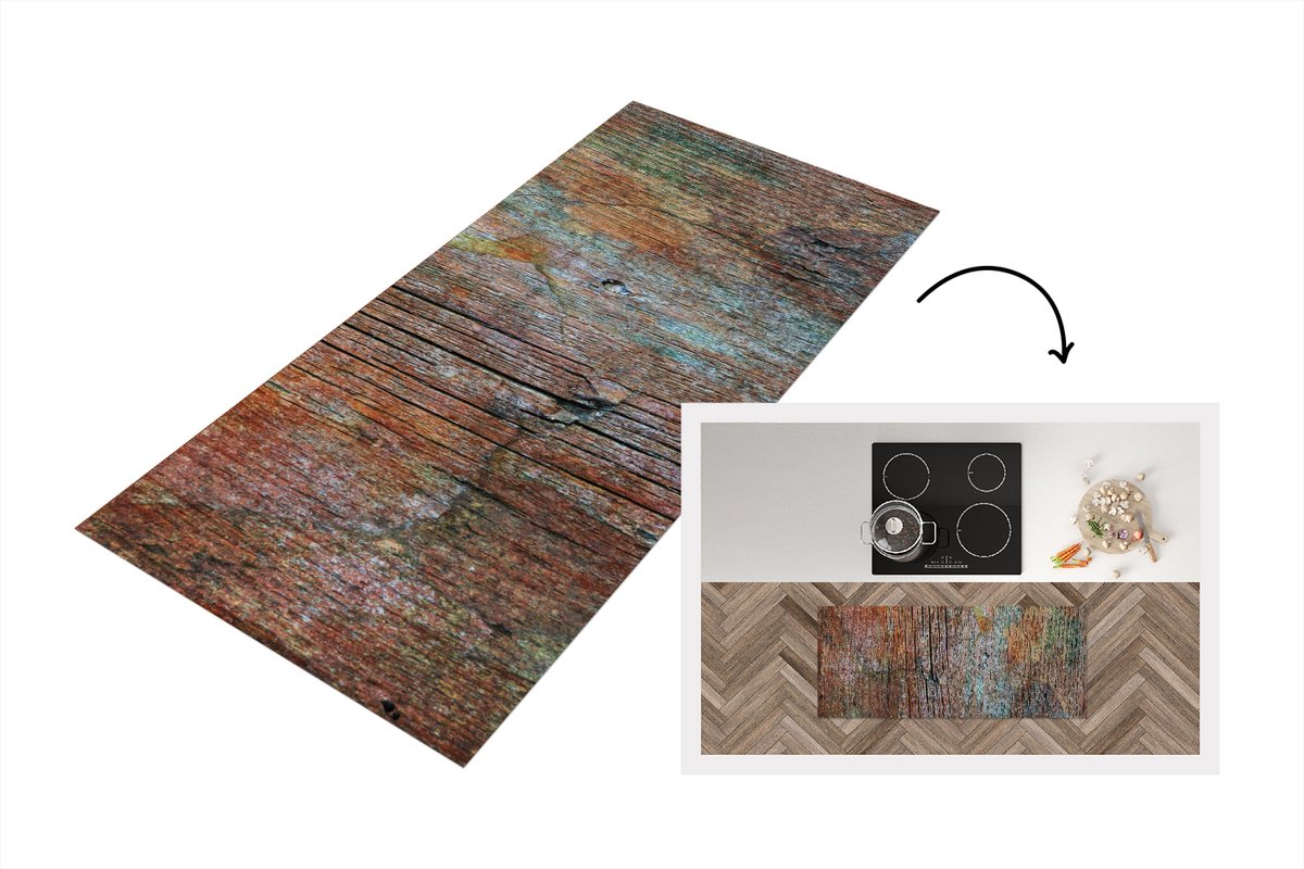 KitchenYeah Keukenloper - Loper keuken - Industrieel - Hout - Regenboog - Vintage - Keukenloper vinyl Multicolor