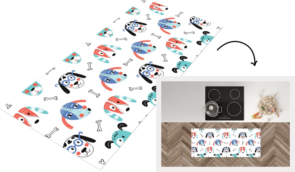 KitchenYeah Keukenloper - Loper keuken - Jongens - Patronen - Hond - Keukenloper vinyl Multicolor