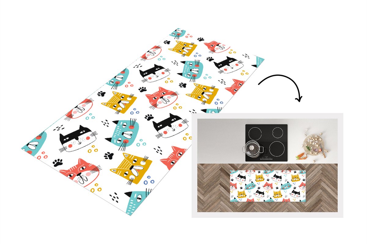 KitchenYeah Keukenloper - Loper keuken - Jongens - Patronen - Katten - Keukenloper vinyl Multicolor