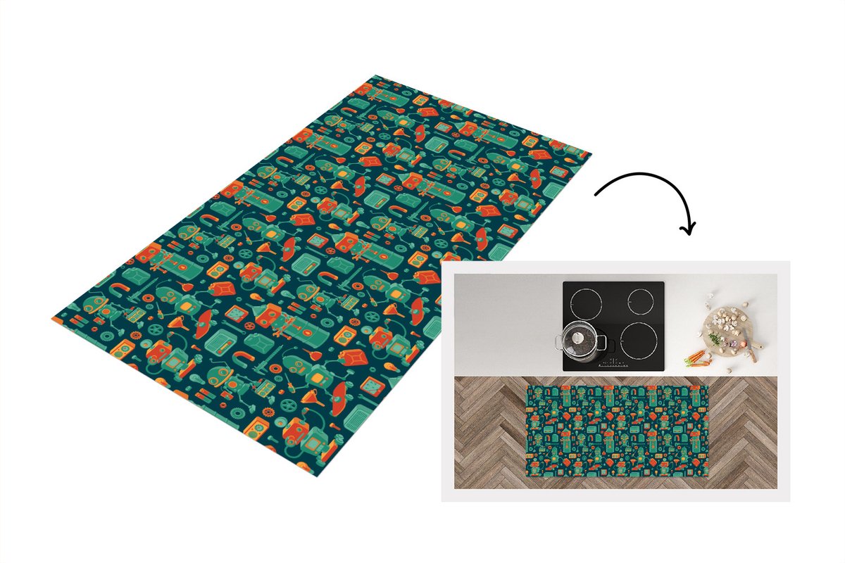 KitchenYeah Keukenloper - Loper keuken - Patroon - Robot - Skateboard - Keukenloper vinyl multicolor, foto 6