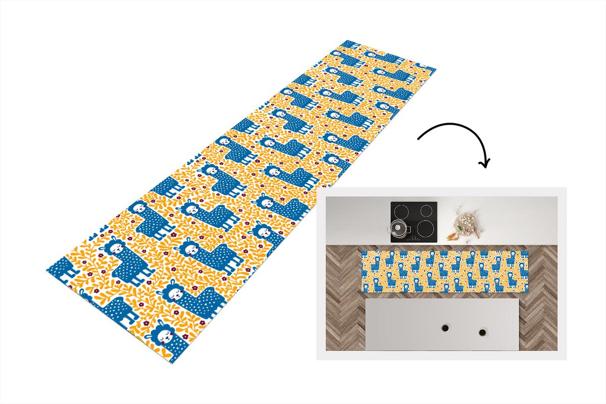 KitchenYeah Keukenloper - Loper keuken - Meisjes - Lama - Planten - Patronen - 240x60 cm - Keukenloper vinyl Multicolor