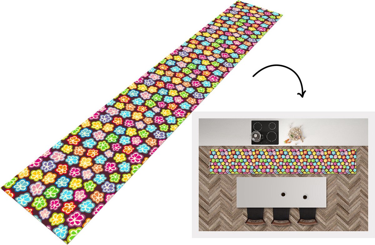 KitchenYeah Keukenloper - Loper keuken - Meisjes - Bloem - Patronen - 300x50 cm - Keukenloper vinyl Multicolor