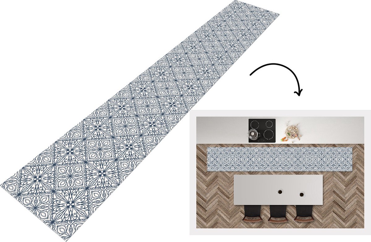 KitchenYeah Keukenloper - Loper keuken - Patronen - Ruit - Zwart - Wit - Keukenloper vinyl, foto 2