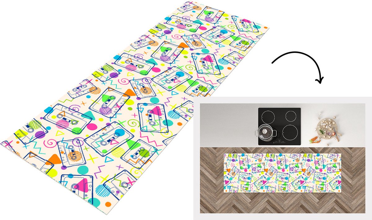 KitchenYeah Keukenloper - Loper keuken - Patronen - Retro - Cassette - Jaren 80 - Keukenloper vinyl multicolor, foto 7