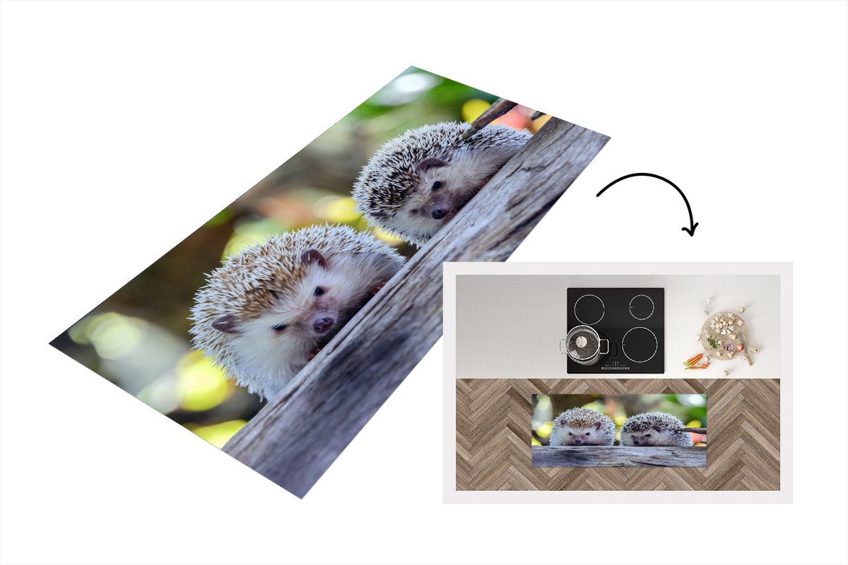 KitchenYeah Keukenloper - Loper keuken - Twee egels zitten op tak - 120x50 cm - Keukenloper vinyl Multicolor