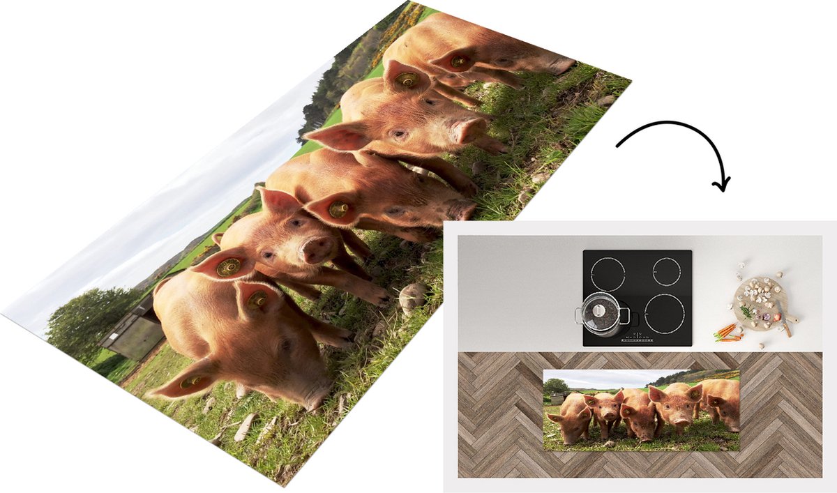KitchenYeah Keukenloper - Loper keuken - Varken - Gras - Dier - 120x50 cm - Keukenloper vinyl Multicolor