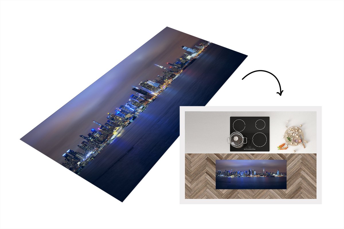KitchenYeah Keukenloper - Loper keuken - New York - Skyline - Nacht - 120x50 cm - Keukenloper vinyl Multicolor
