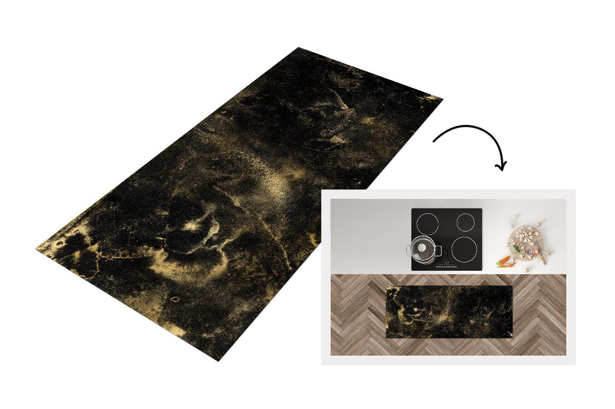 KitchenYeah Keukenloper - Loper keuken - Vintage - Gold - Zwart - Keukenloper vinyl Multicolor