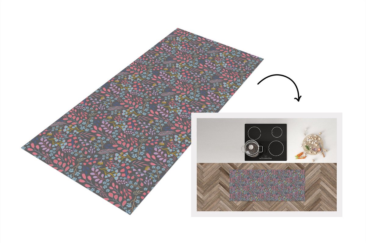 KitchenYeah Keukenloper - Loper keuken - Bloemen - Pastel - Design - Natuur - 120x50 cm - Keukenloper vinyl Multicolor