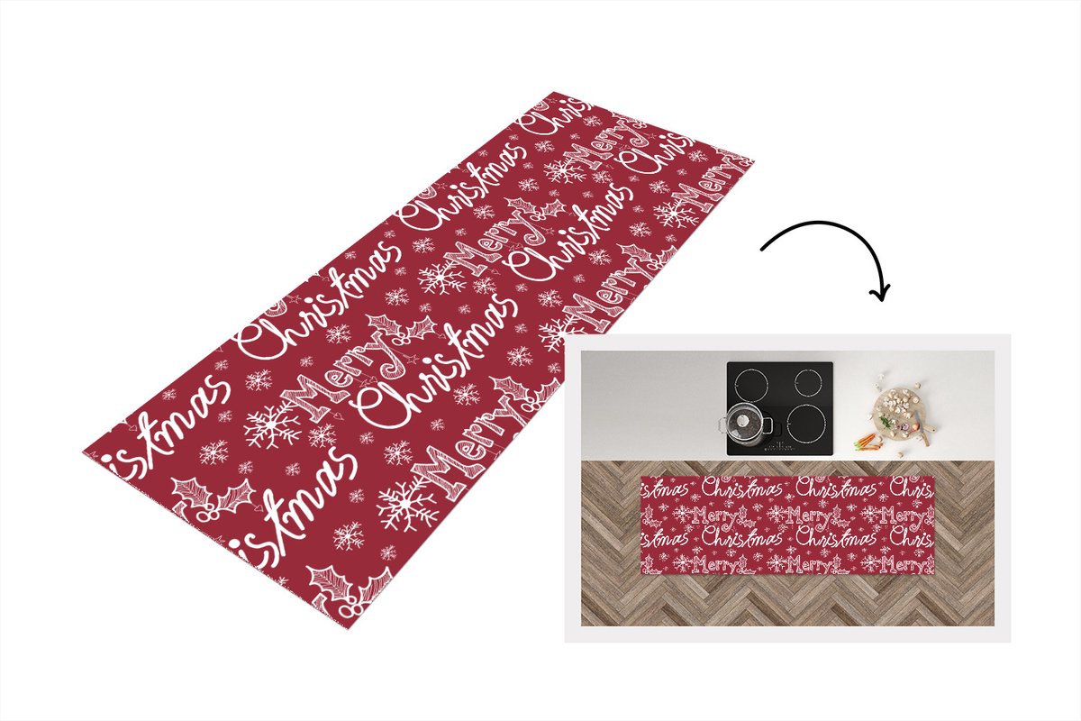 KitchenYeah Keukenloper - Loper keuken - Patronen - Sneeuw - Kerst - Quotes - 150x50 cm - Keukenloper vinyl Multicolor