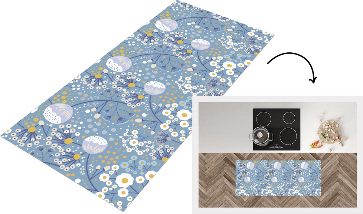 KitchenYeah Keukenloper - Loper keuken - Patronen - Kamille - Bloemen - Keukenloper vinyl Multicolor
