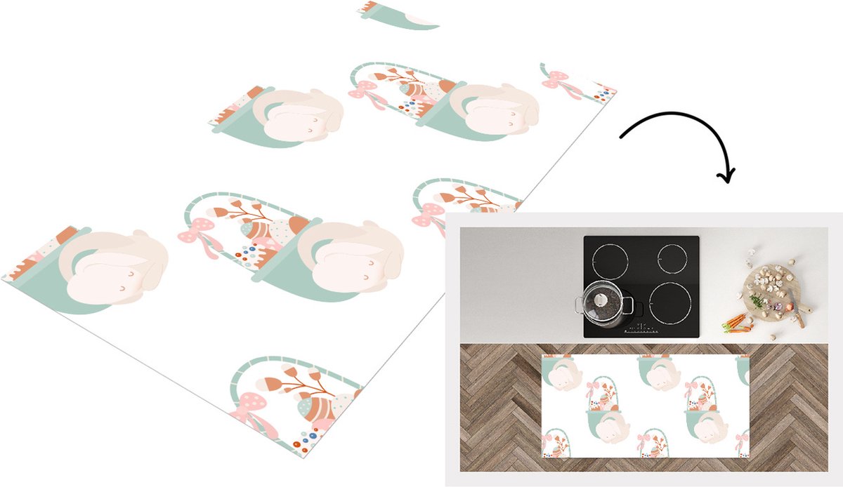 KitchenYeah Keukenloper - Loper keuken - Patroon - Pasen - Paasmand - 120x60 cm - Keukenloper vinyl Multicolor