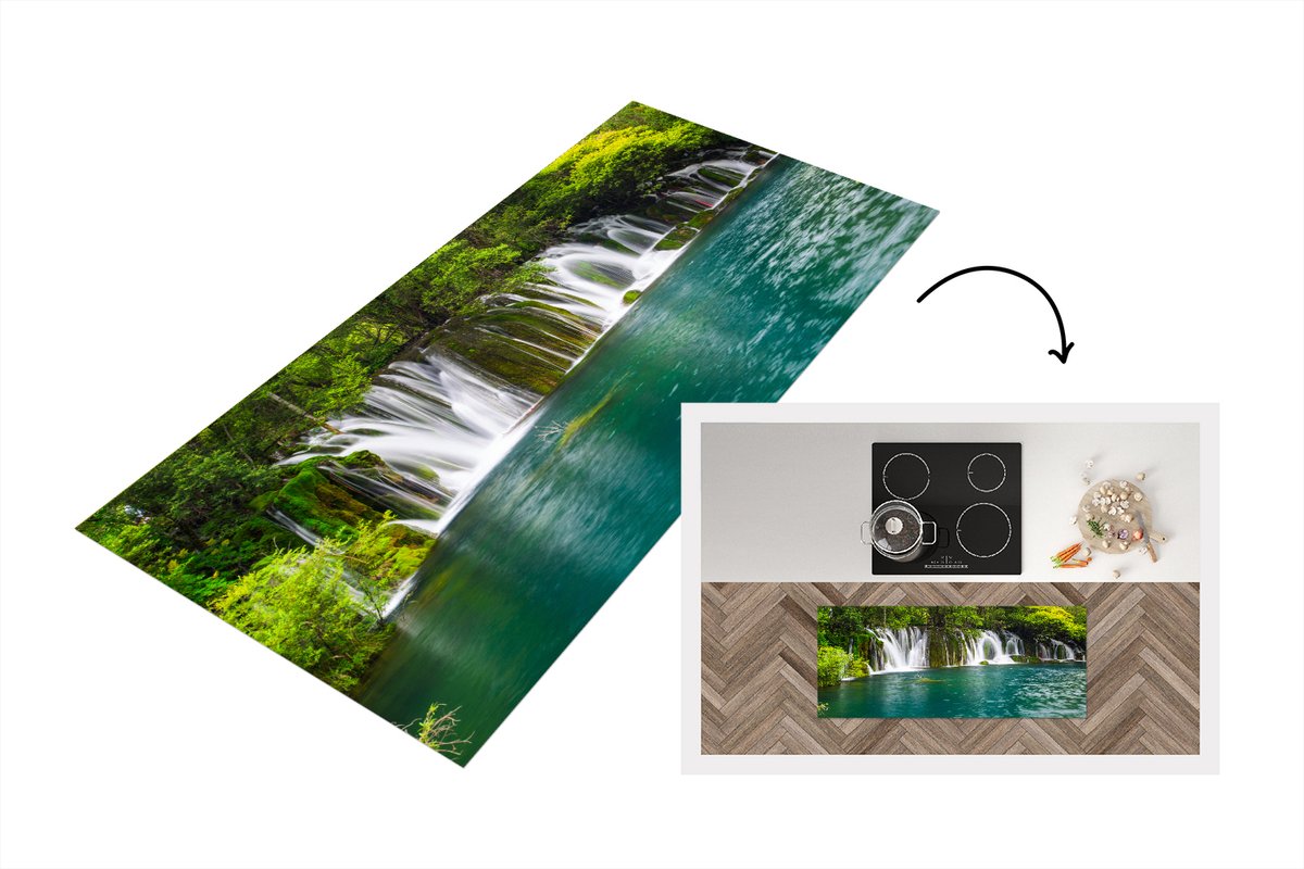 KitchenYeah Keukenloper - Loper keuken - De groene natuur boven de watervallen in het Thaise nationaal park Erawan - 120x50 cm - Keukenloper vinyl Multicolor