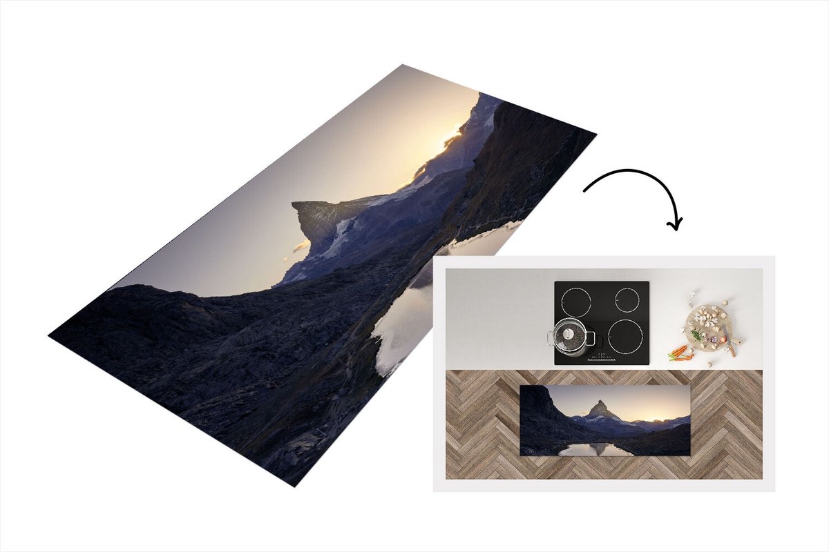 KitchenYeah Keukenloper - Loper keuken - De Matterhorn en de Riffelsee bij zonsopkomst in Zwitserland - 120x50 cm - Keukenloper vinyl Multicolor