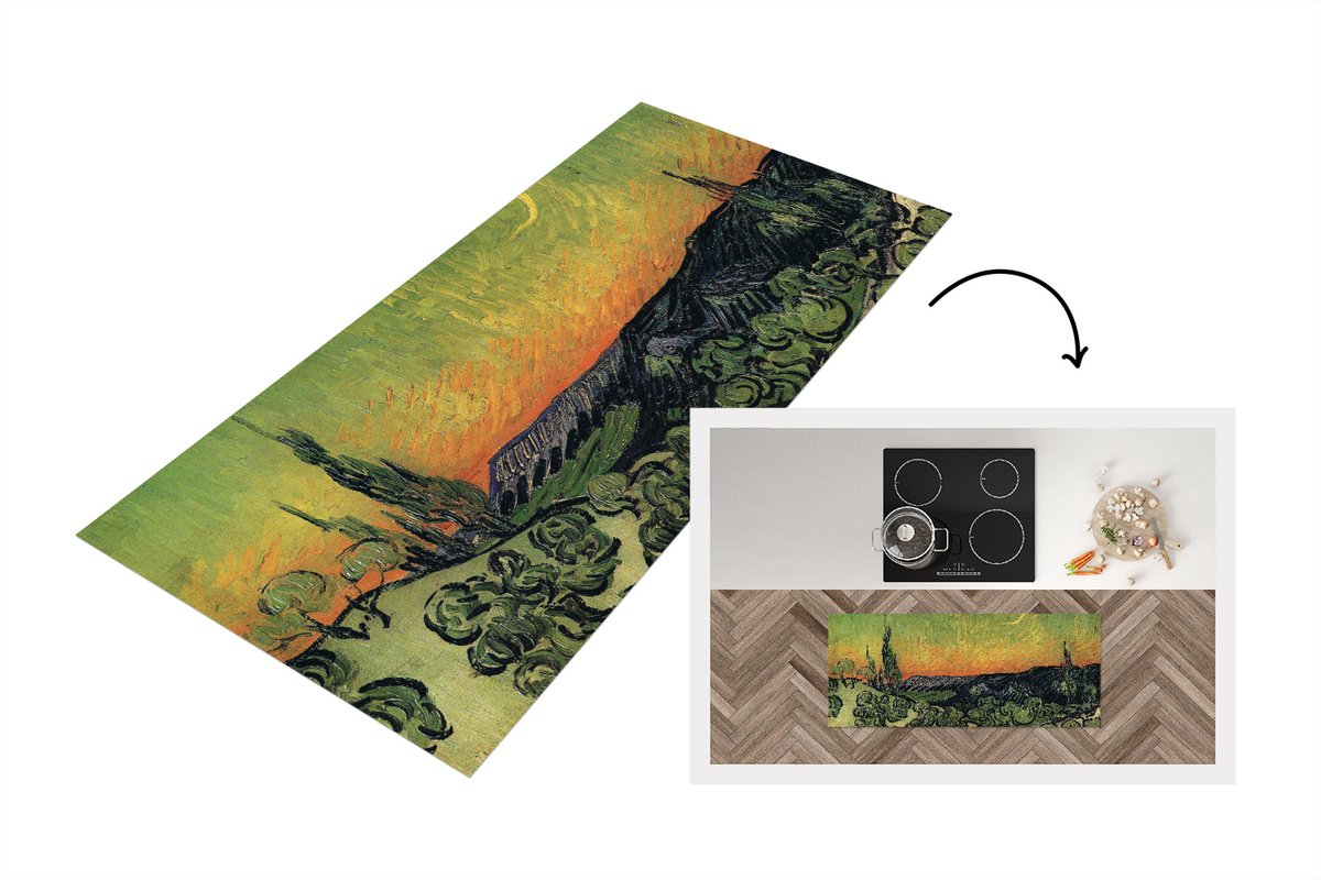KitchenYeah Keukenloper - Loper keuken - Wandelen tijdens de schemering - Vincent van Gogh - Keukenloper vinyl Multicolor