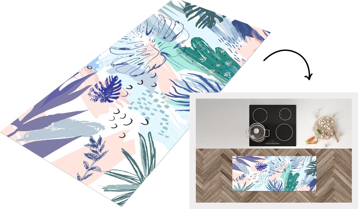 KitchenYeah Keukenloper - Loper keuken - Zomer - Bladeren - Tropisch - 120x50 cm - Keukenloper vinyl Multicolor