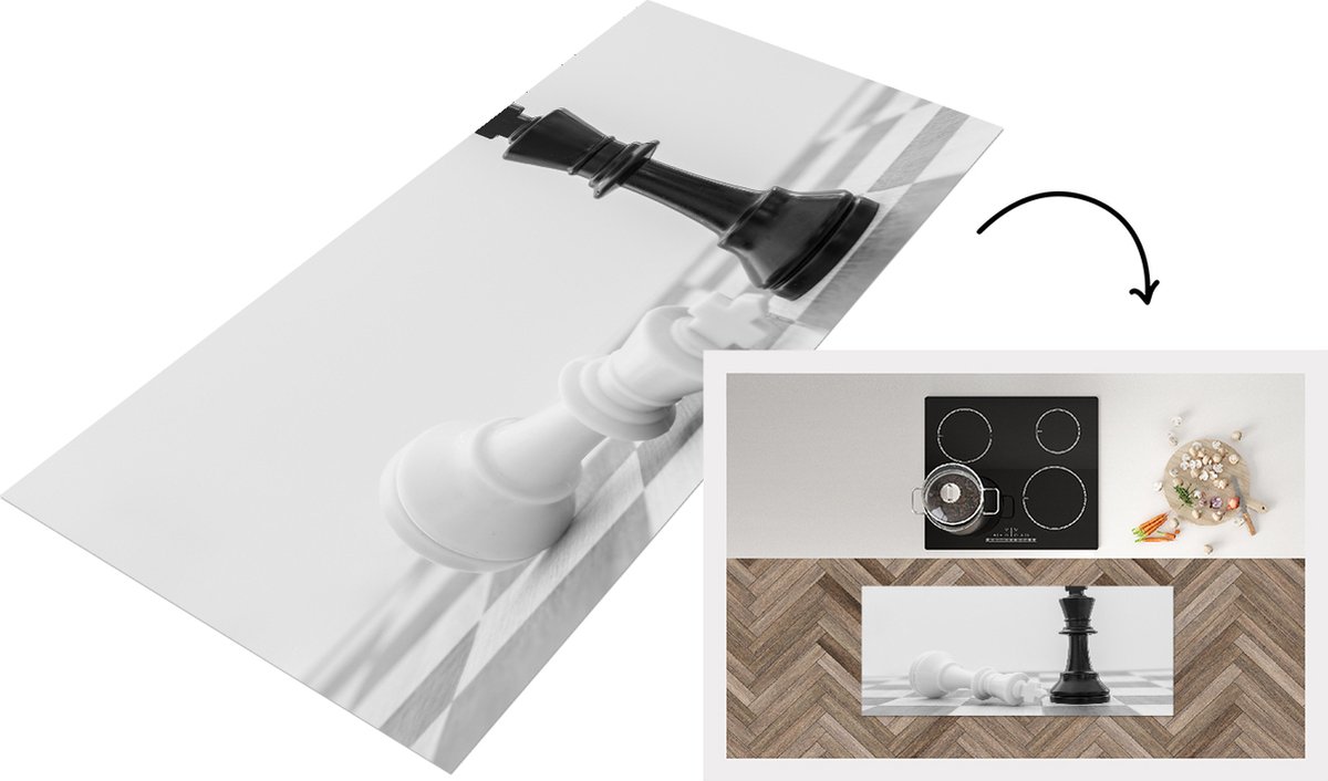 KitchenYeah Keukenloper - Loper keuken - De witte en zwarte koning van schaken - 120x50 cm - Keukenloper vinyl Multicolor