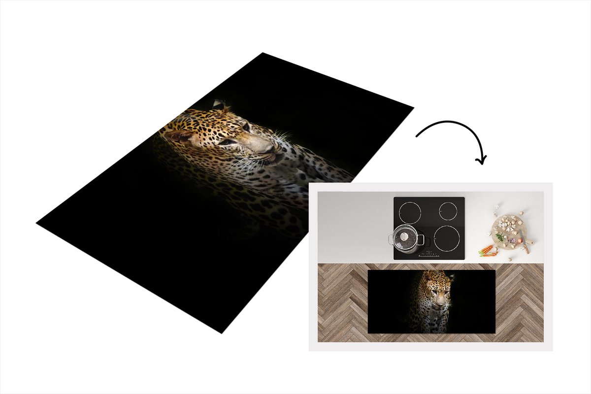 KitchenYeah Keukenloper - Loper keuken - Luipaard - Reflectie - Zwart - 120x60 cm - Keukenloper vinyl Multicolor