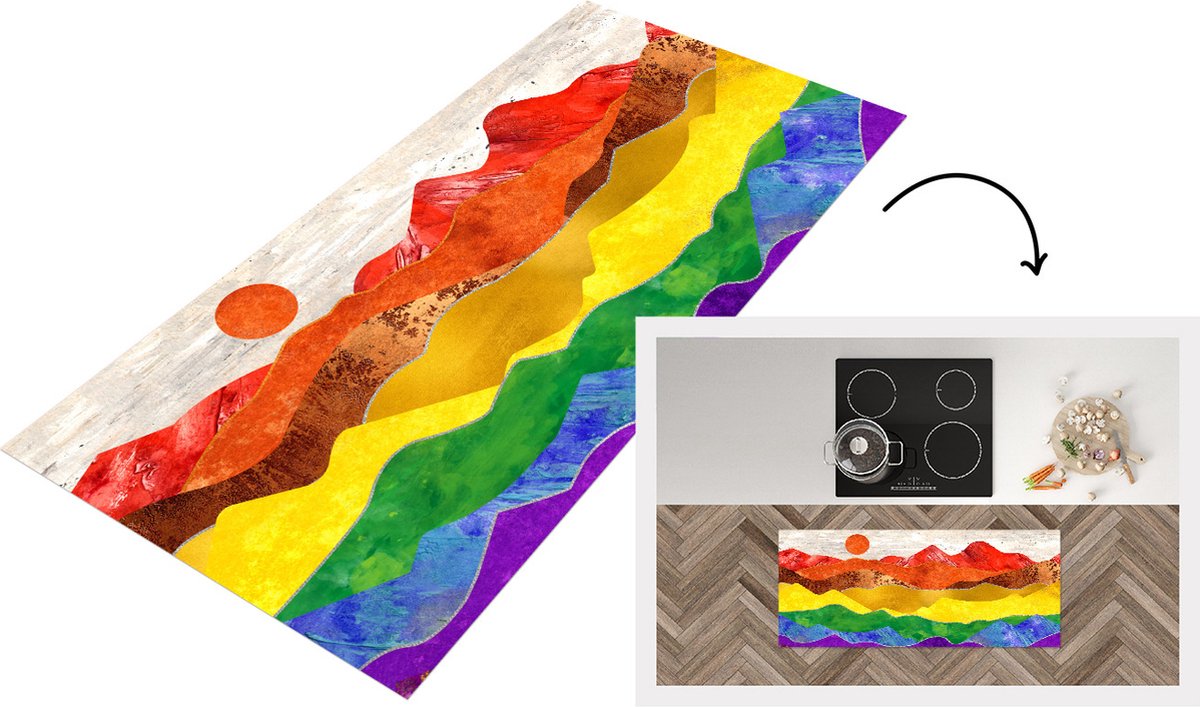 KitchenYeah Keukenloper - Loper keuken - Pride - Regenboog - Gay - 120x50 cm - Keukenloper vinyl Multicolor