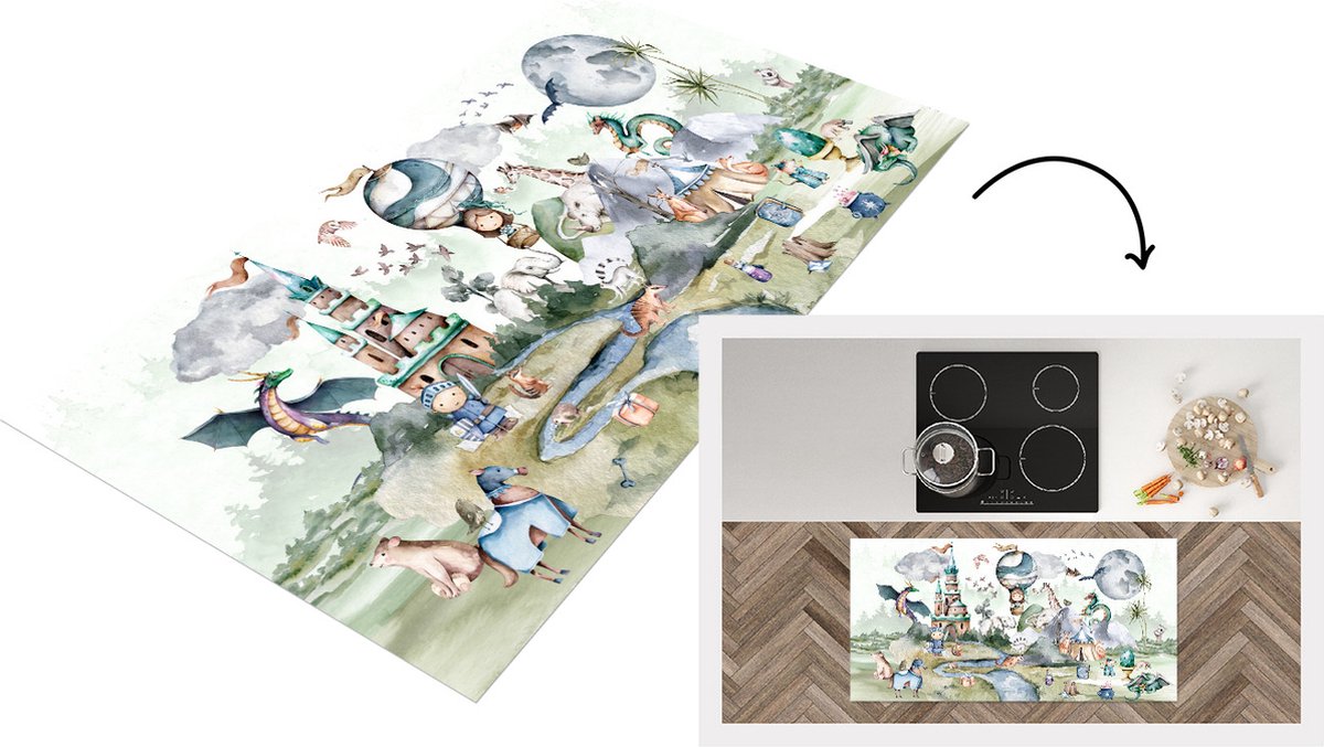 KitchenYeah Keukenloper - Loper keuken - Luchtballon - Draak - Kinderen - 120x60 cm - Keukenloper vinyl Multicolor