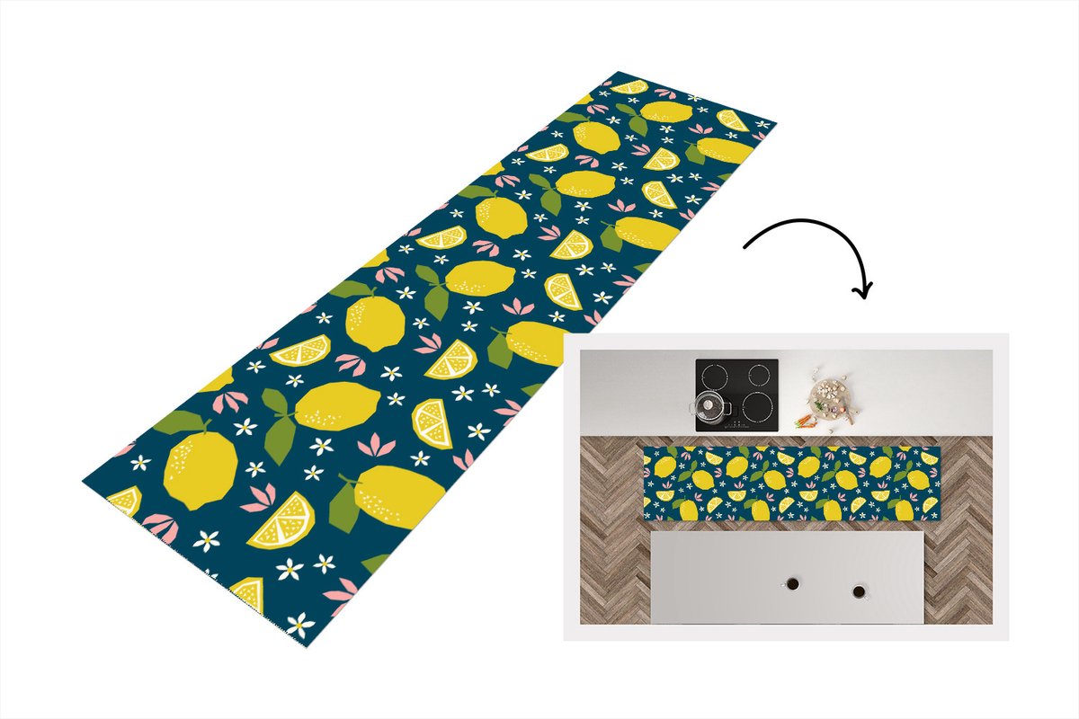 KitchenYeah Keukenloper - Loper keuken - Citroen - Patronen - Zomer - 240x60 cm - Keukenloper vinyl Multicolor